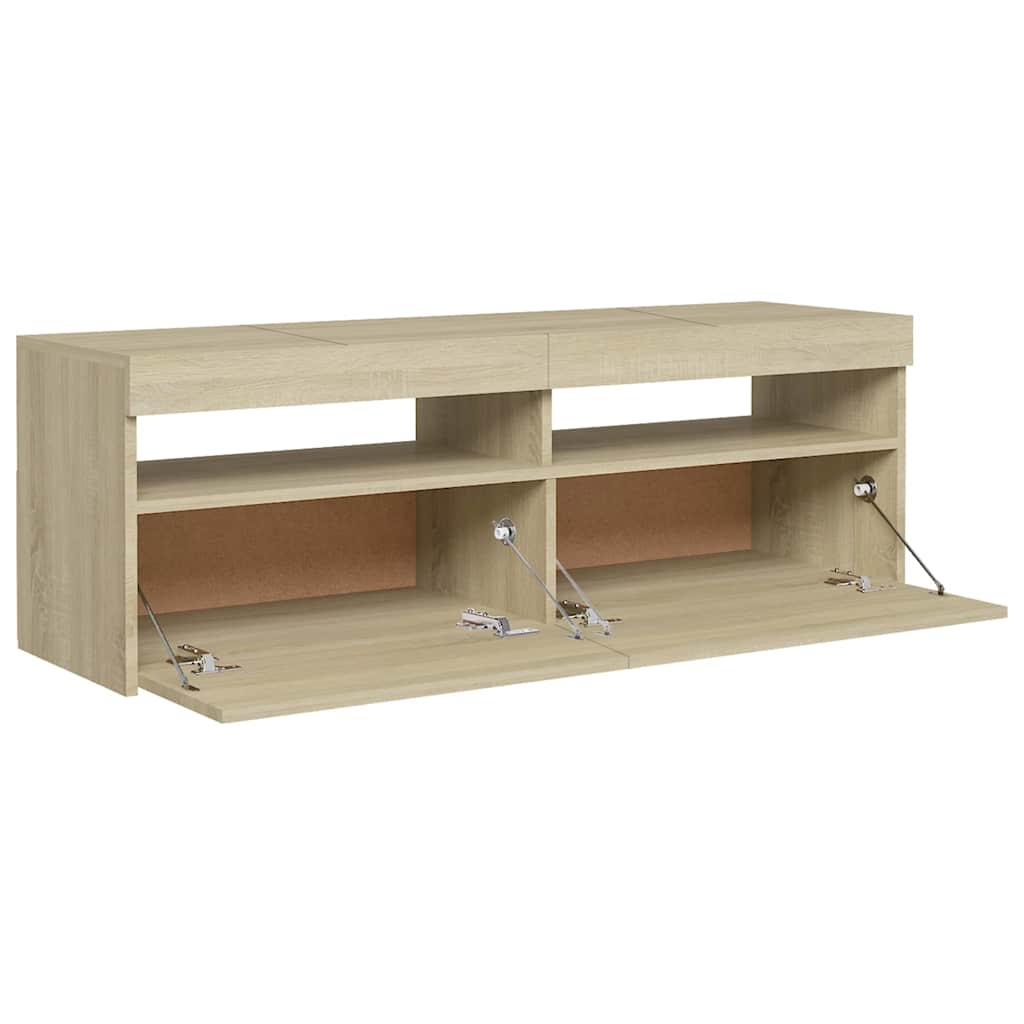 sonoma tölgy színű TV-szekrény LED-lámpákkal 120 x 35 x 40 cm
