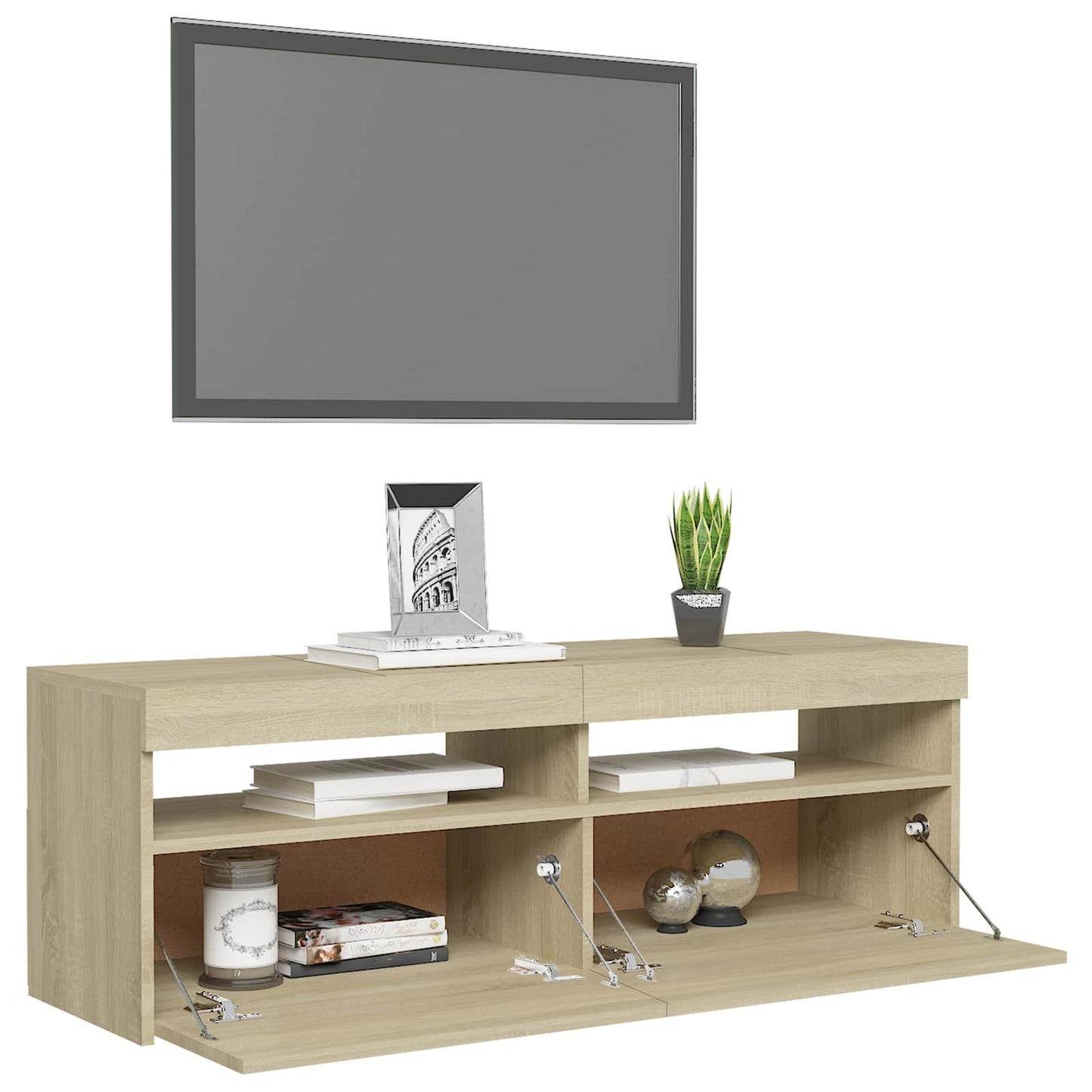 sonoma tölgy színű TV-szekrény LED-lámpákkal 120 x 35 x 40 cm