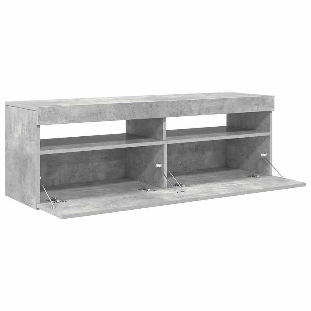 betonszürke TV-szekrény LED-lámpákkal 120 x 35 x 40 cm