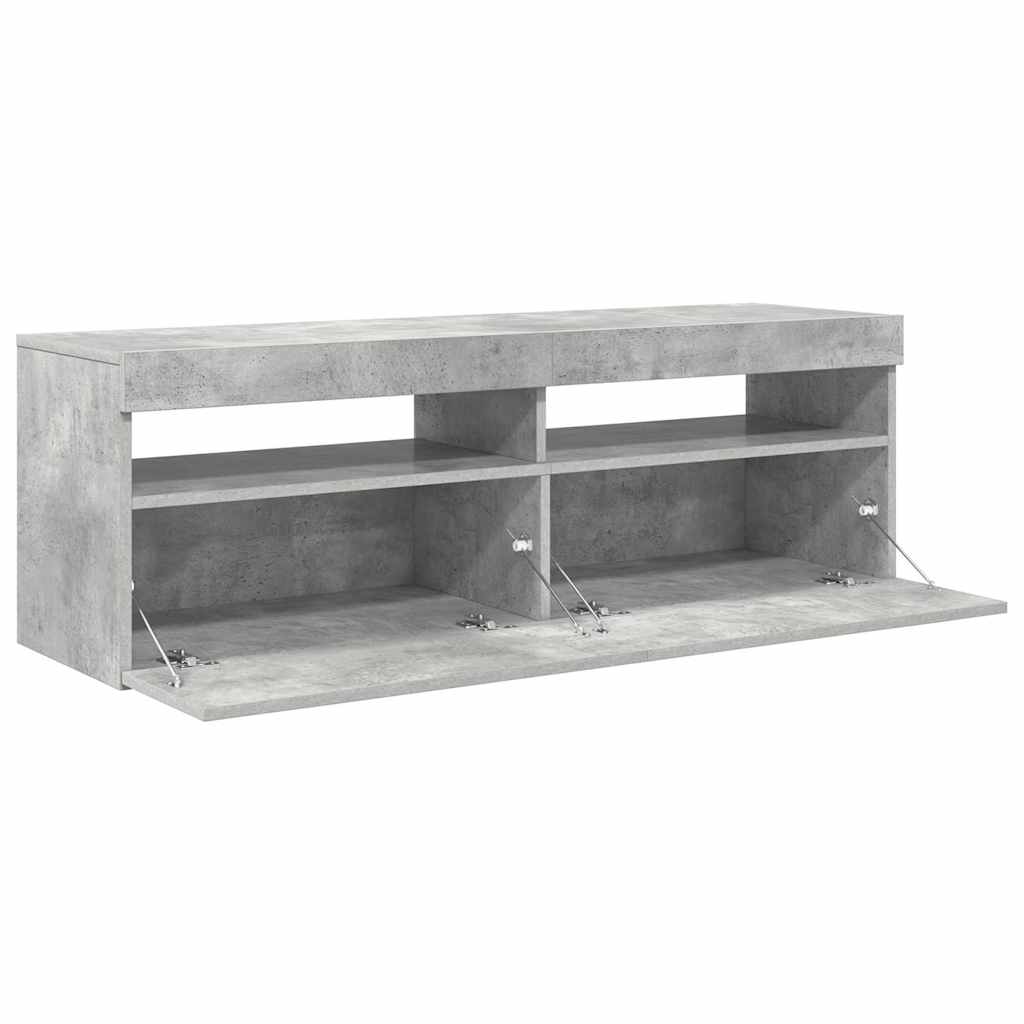 betonszürke TV-szekrény LED-lámpákkal 120 x 35 x 40 cm