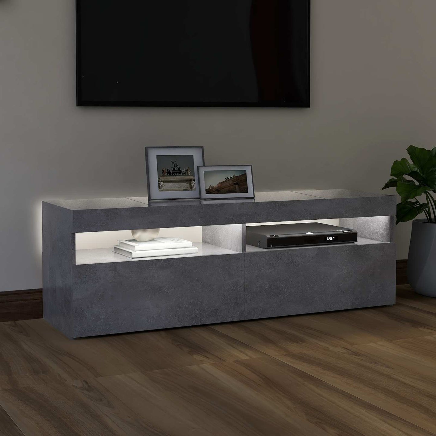 betonszürke TV-szekrény LED-lámpákkal 120 x 35 x 40 cm