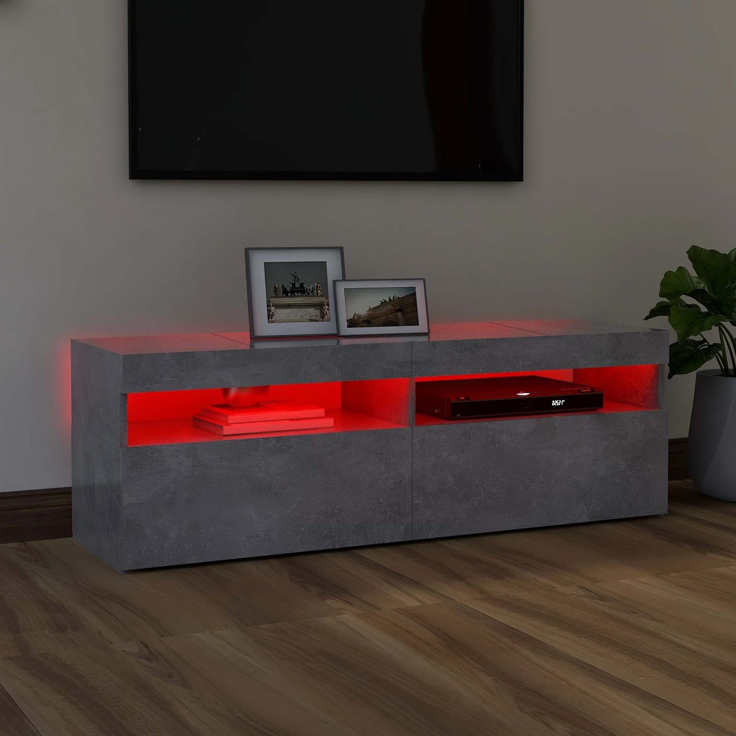 betonszürke TV-szekrény LED-lámpákkal 120 x 35 x 40 cm