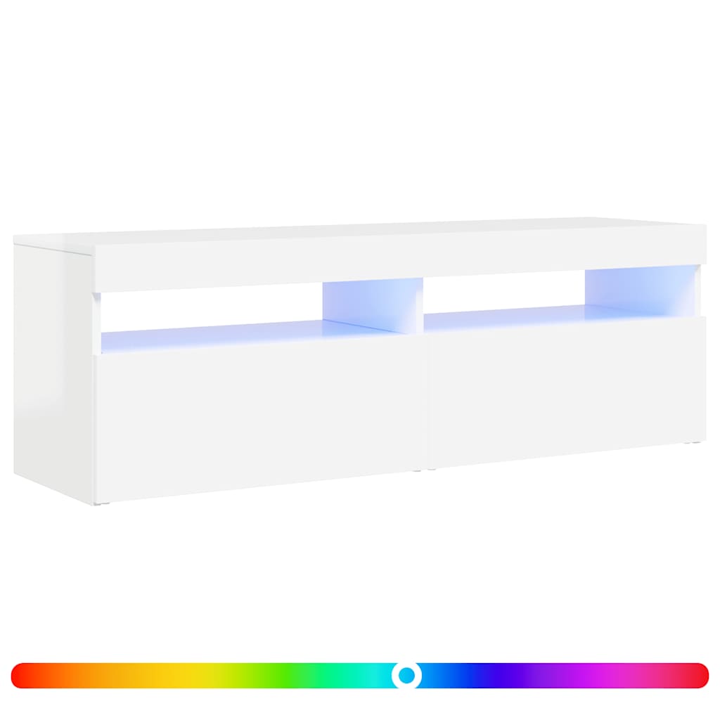 magasfényű fehér TV-szekrény LED-lámpákkal 120 x 35 x 40 cm