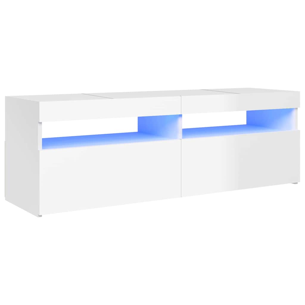 magasfényű fehér TV-szekrény LED-lámpákkal 120 x 35 x 40 cm