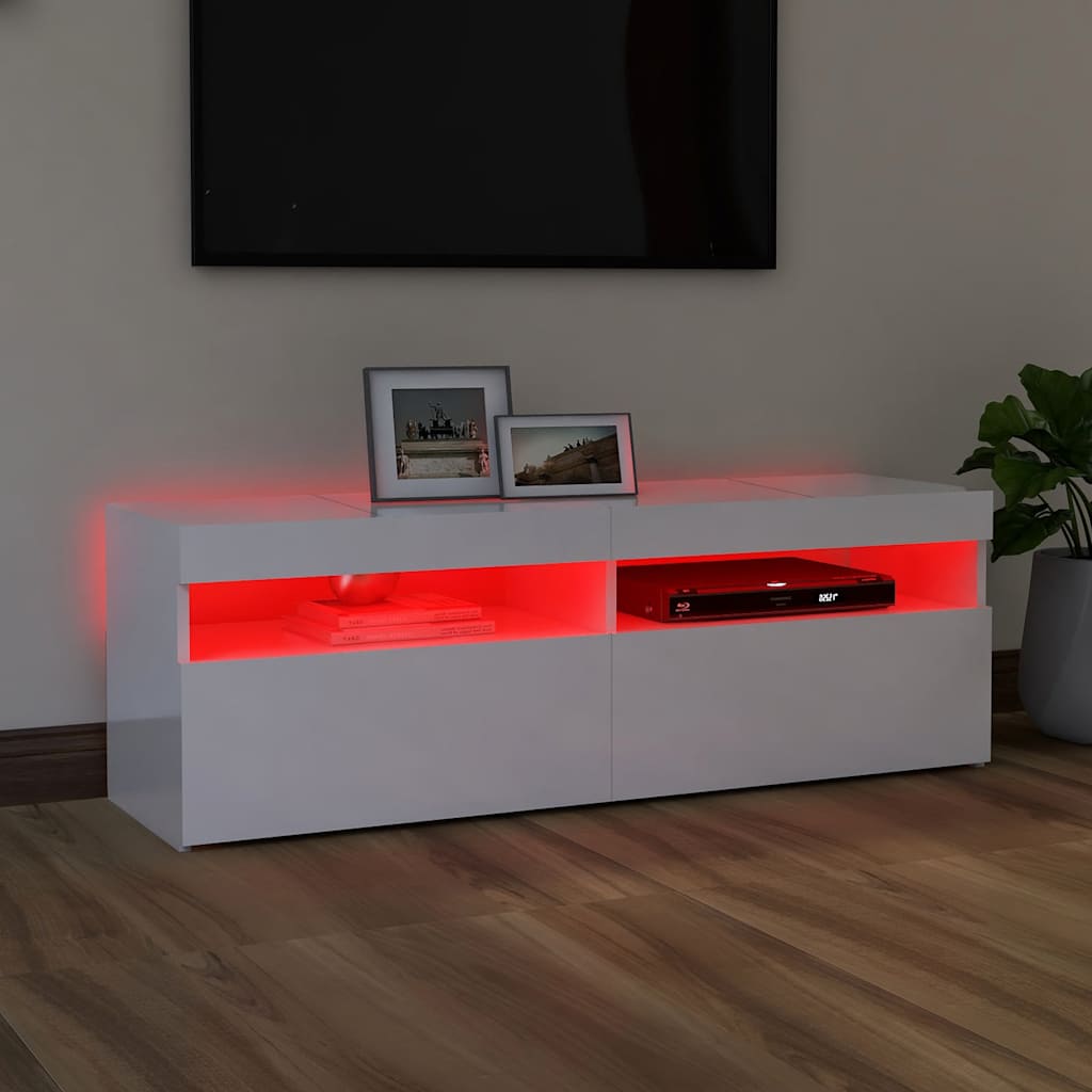 magasfényű fehér TV-szekrény LED-lámpákkal 120 x 35 x 40 cm