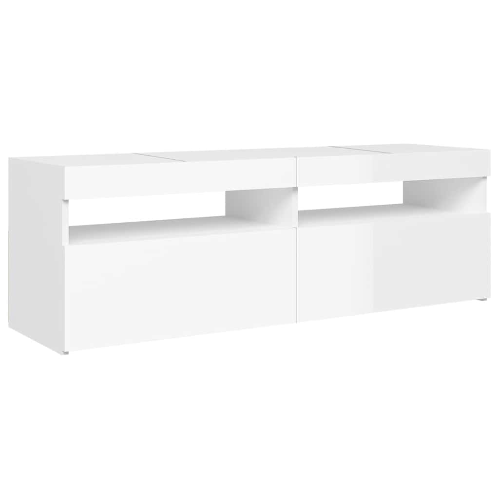 magasfényű fehér TV-szekrény LED-lámpákkal 120 x 35 x 40 cm