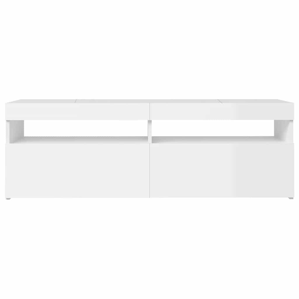 magasfényű fehér TV-szekrény LED-lámpákkal 120 x 35 x 40 cm
