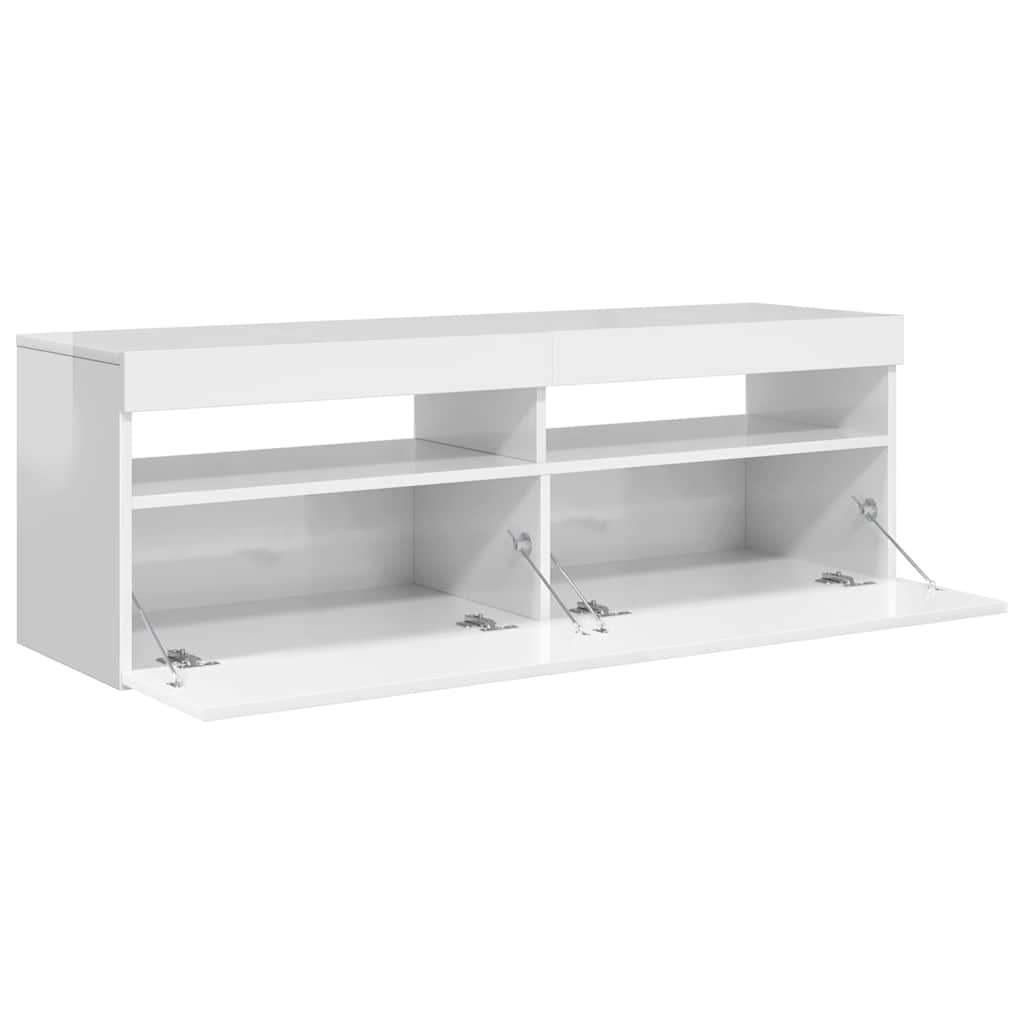 magasfényű fehér TV-szekrény LED-lámpákkal 120 x 35 x 40 cm