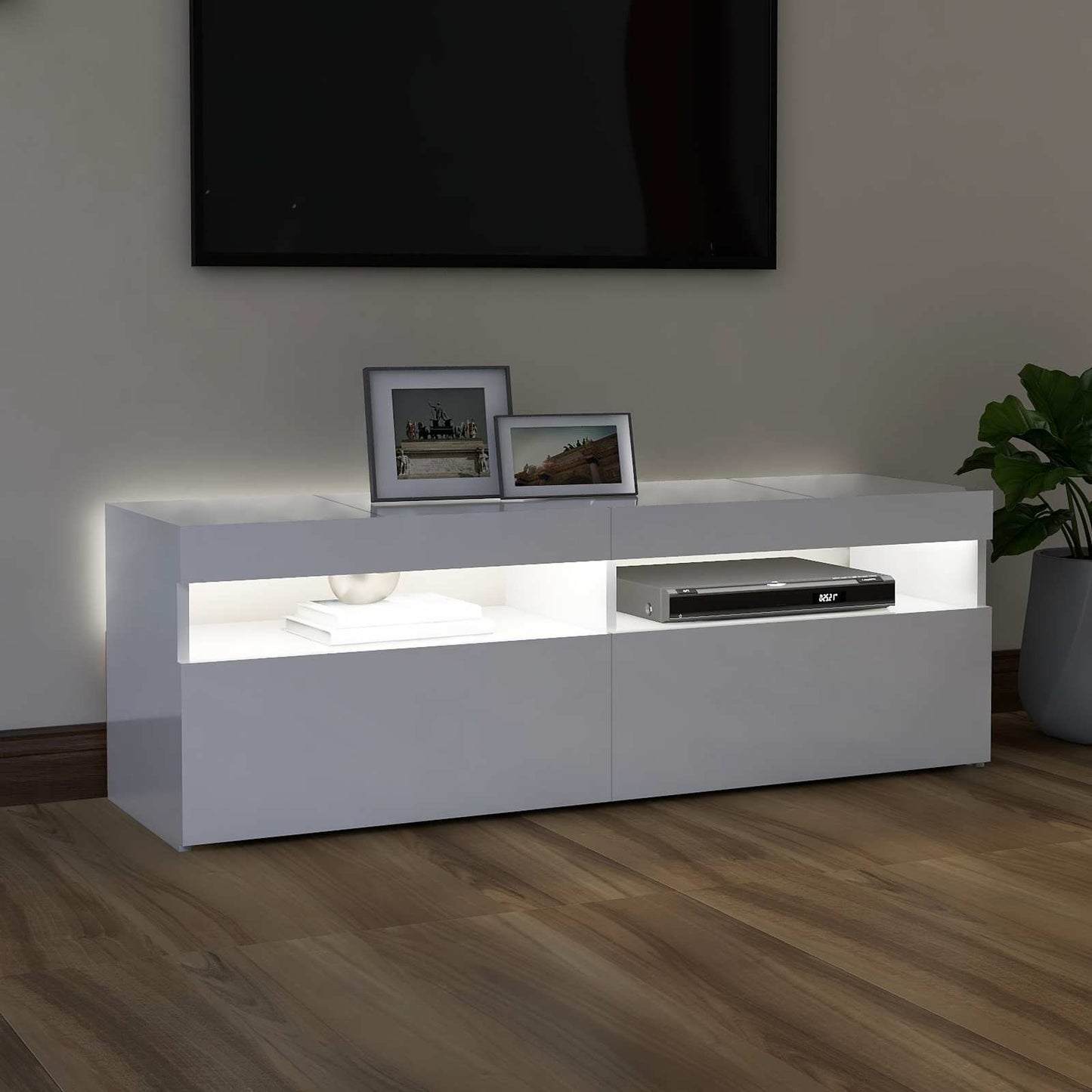 magasfényű fehér TV-szekrény LED-lámpákkal 120 x 35 x 40 cm