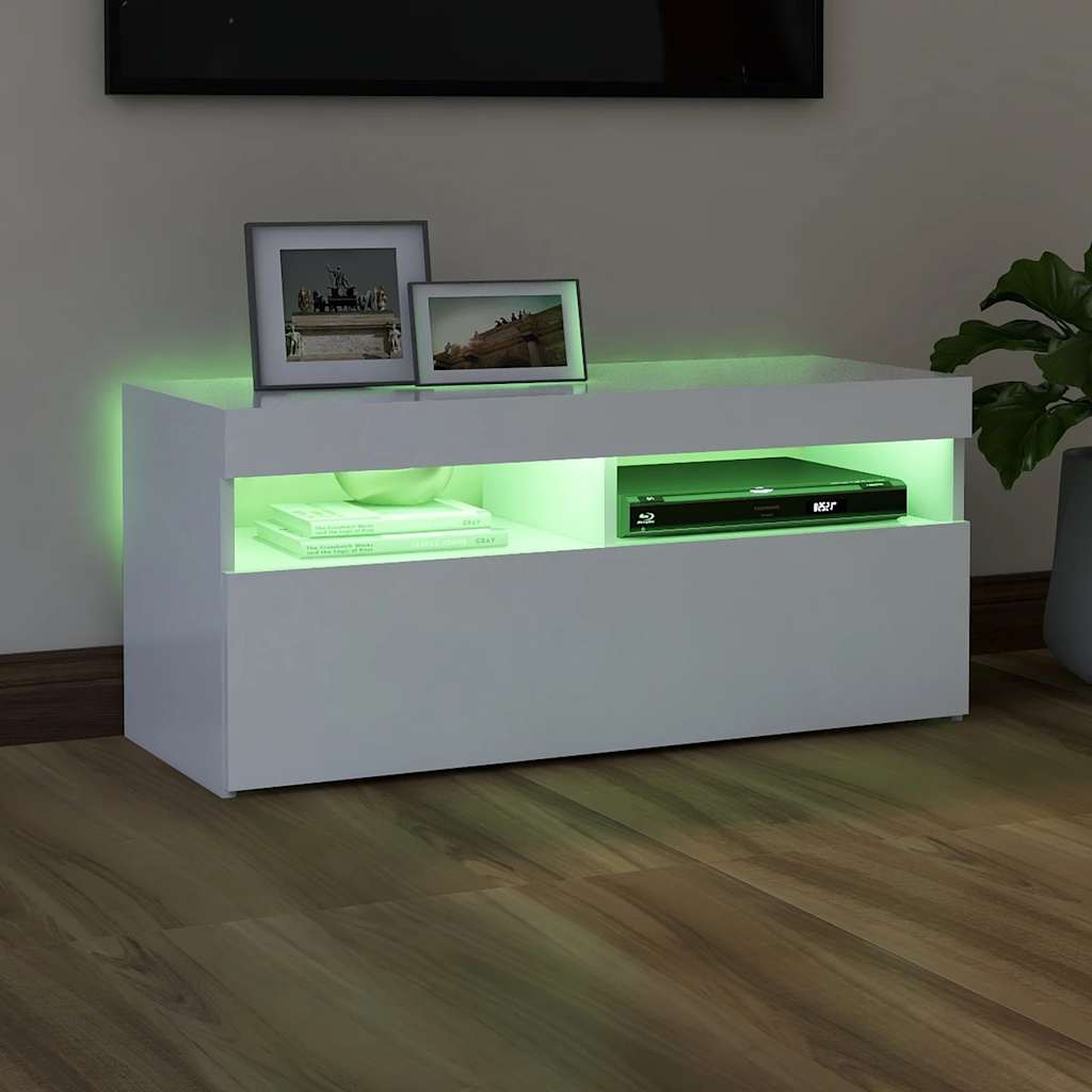 fehér TV-szekrény LED-lámpákkal 90 x 35 x 40 cm