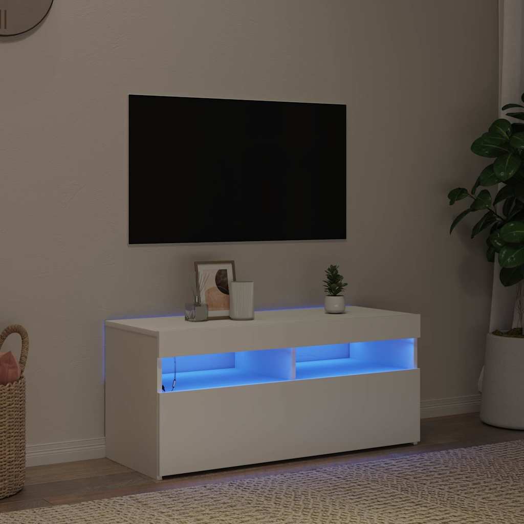 fehér TV-szekrény LED-lámpákkal 90 x 35 x 40 cm