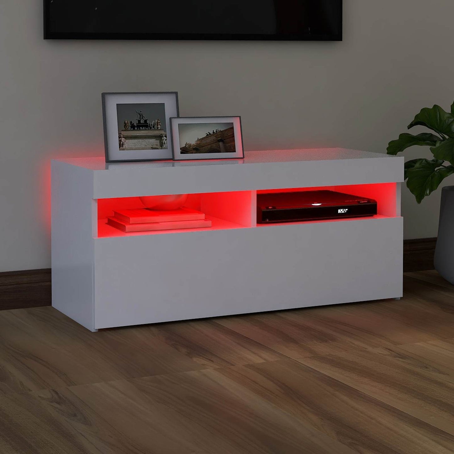 fehér TV-szekrény LED-lámpákkal 90 x 35 x 40 cm