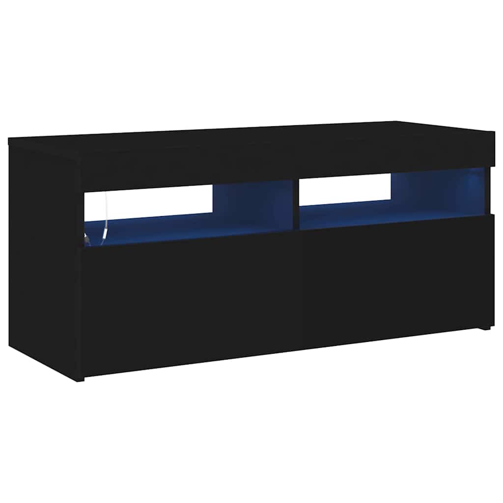 fekete TV-szekrény LED-világítással 90x35x40 cm