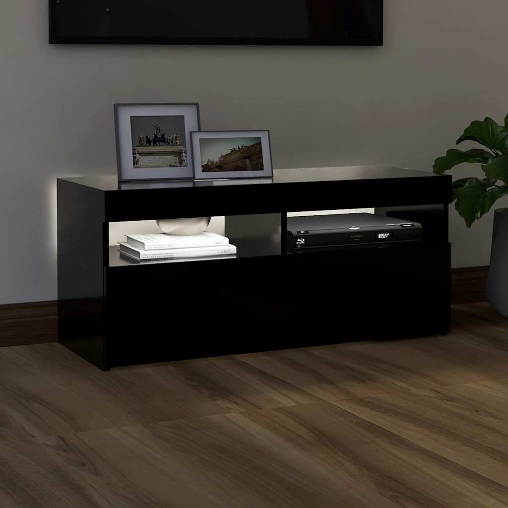fekete TV-szekrény LED-világítással 90x35x40 cm