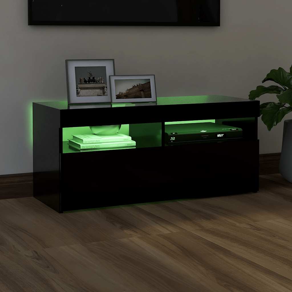 fekete TV-szekrény LED-világítással 90x35x40 cm