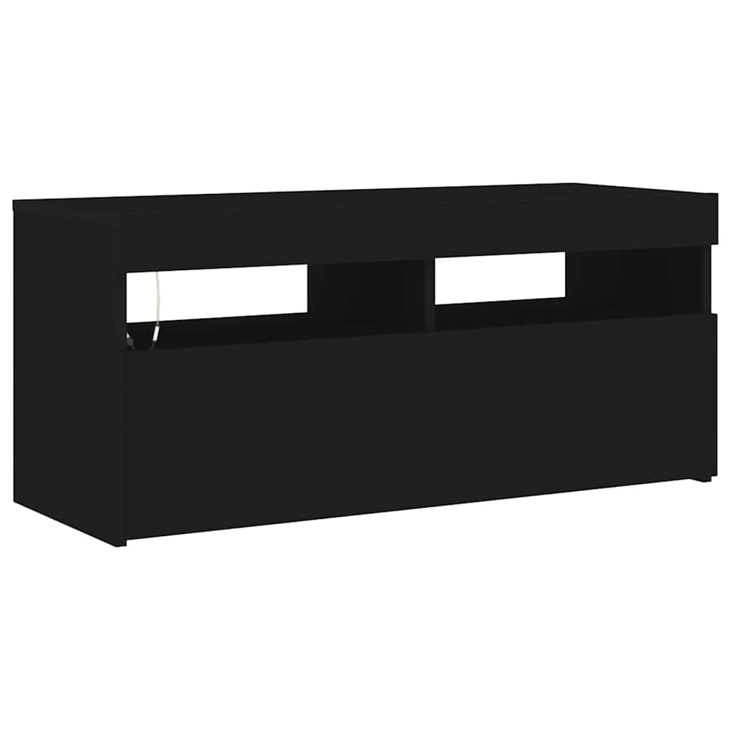 fekete TV-szekrény LED-világítással 90x35x40 cm