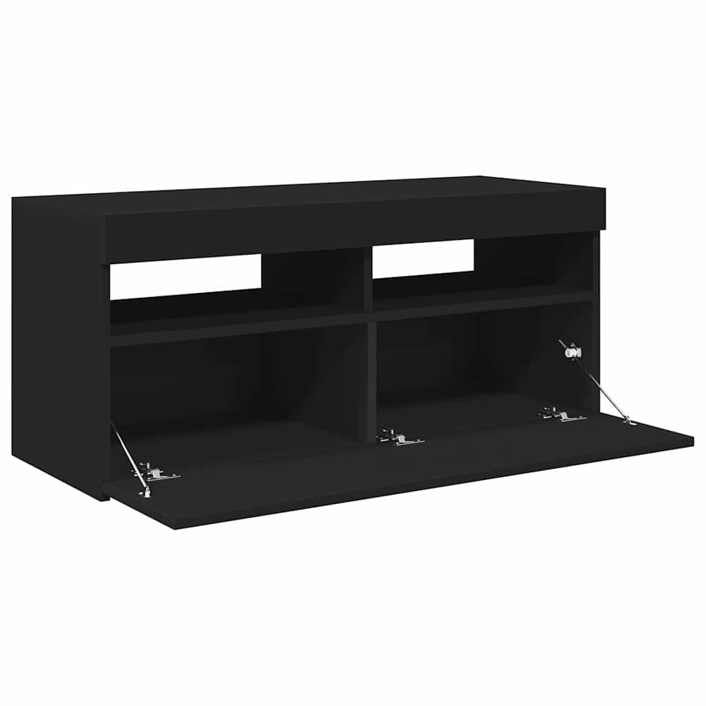 fekete TV-szekrény LED-világítással 90x35x40 cm