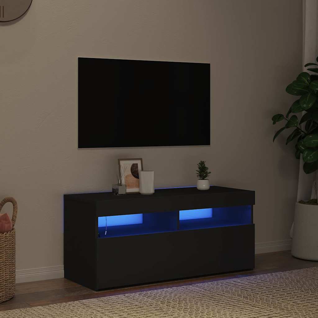 fekete TV-szekrény LED-világítással 90x35x40 cm