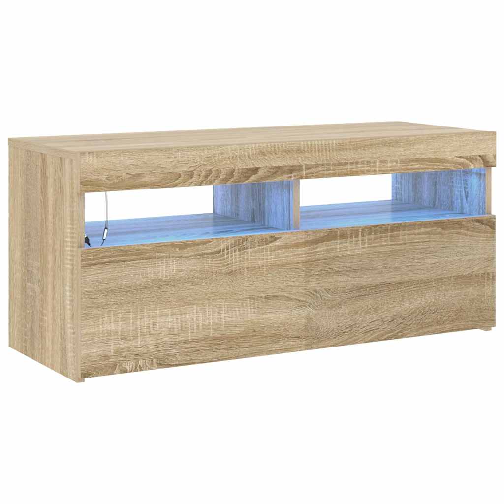 sonoma tölgy színű TV-szekrény LED-világítással 90 x 35 x 40 cm