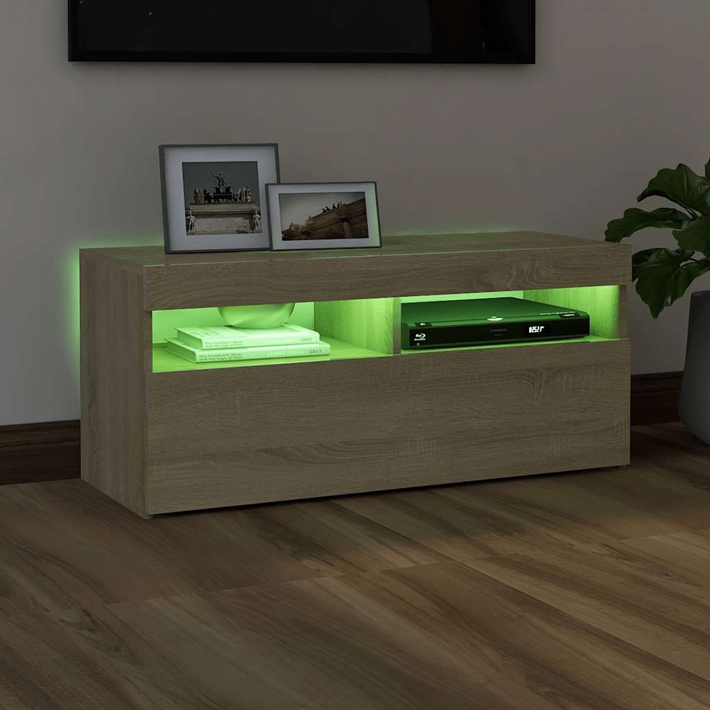 sonoma tölgy színű TV-szekrény LED-világítással 90 x 35 x 40 cm