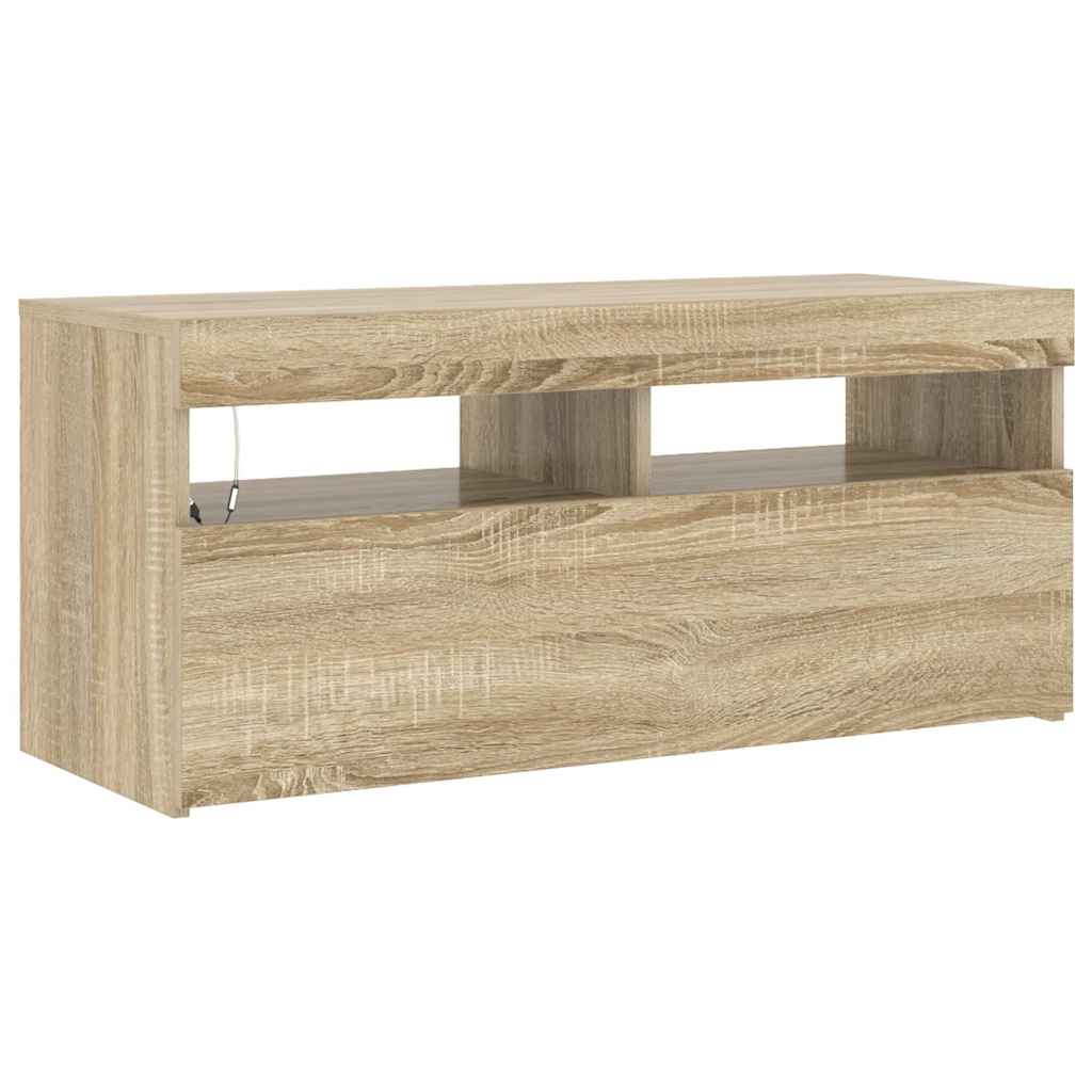 sonoma tölgy színű TV-szekrény LED-világítással 90 x 35 x 40 cm