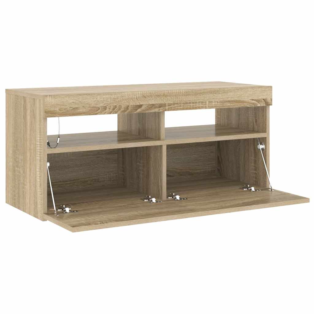sonoma tölgy színű TV-szekrény LED-világítással 90 x 35 x 40 cm