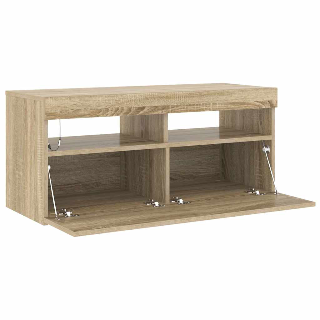 sonoma tölgy színű TV-szekrény LED-világítással 90 x 35 x 40 cm