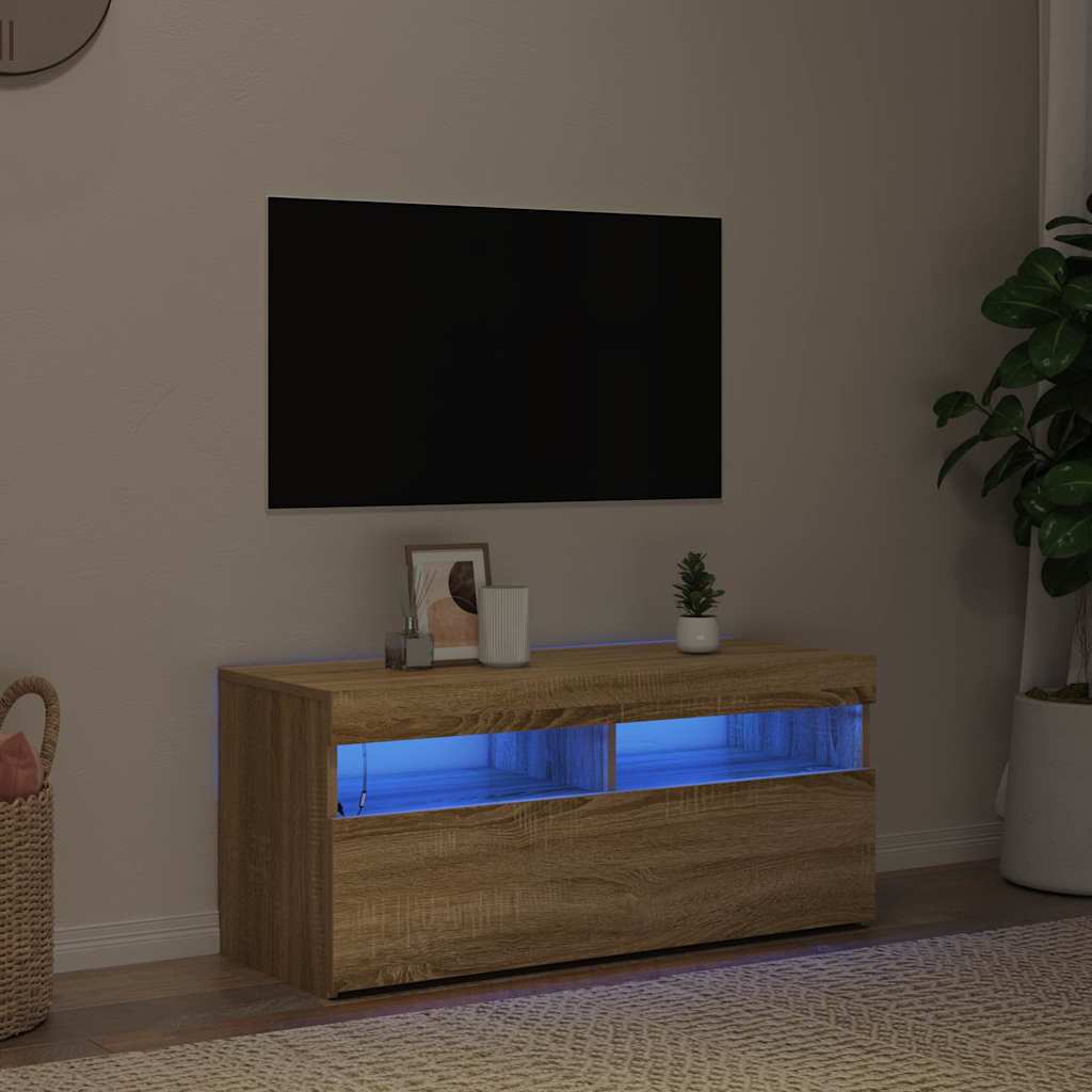 sonoma tölgy színű TV-szekrény LED-világítással 90 x 35 x 40 cm