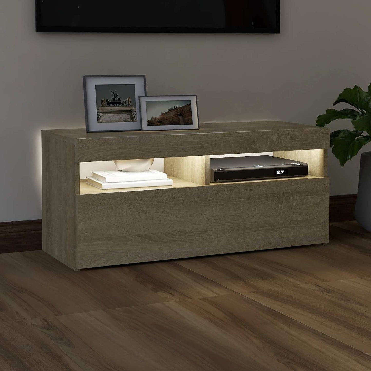 sonoma tölgy színű TV-szekrény LED-világítással 90 x 35 x 40 cm