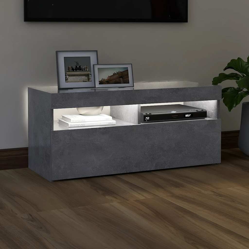 betonszürke TV-szekrény LED-világítással 90 x 35 x 40 cm
