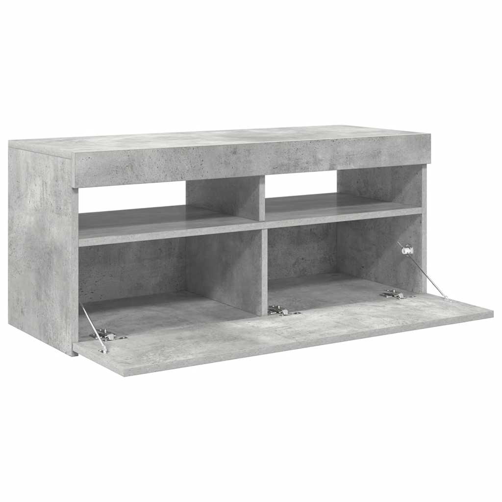betonszürke TV-szekrény LED-világítással 90 x 35 x 40 cm