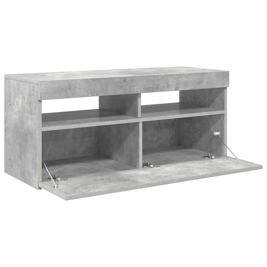 betonszürke TV-szekrény LED-világítással 90 x 35 x 40 cm
