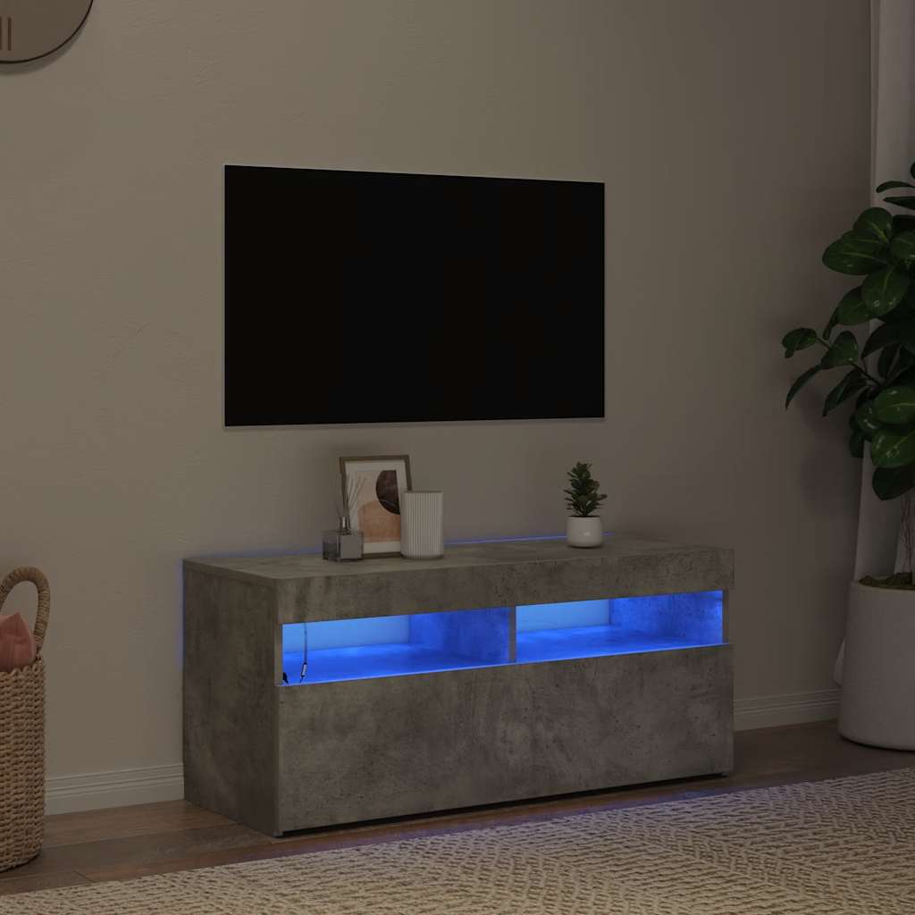 betonszürke TV-szekrény LED-világítással 90 x 35 x 40 cm