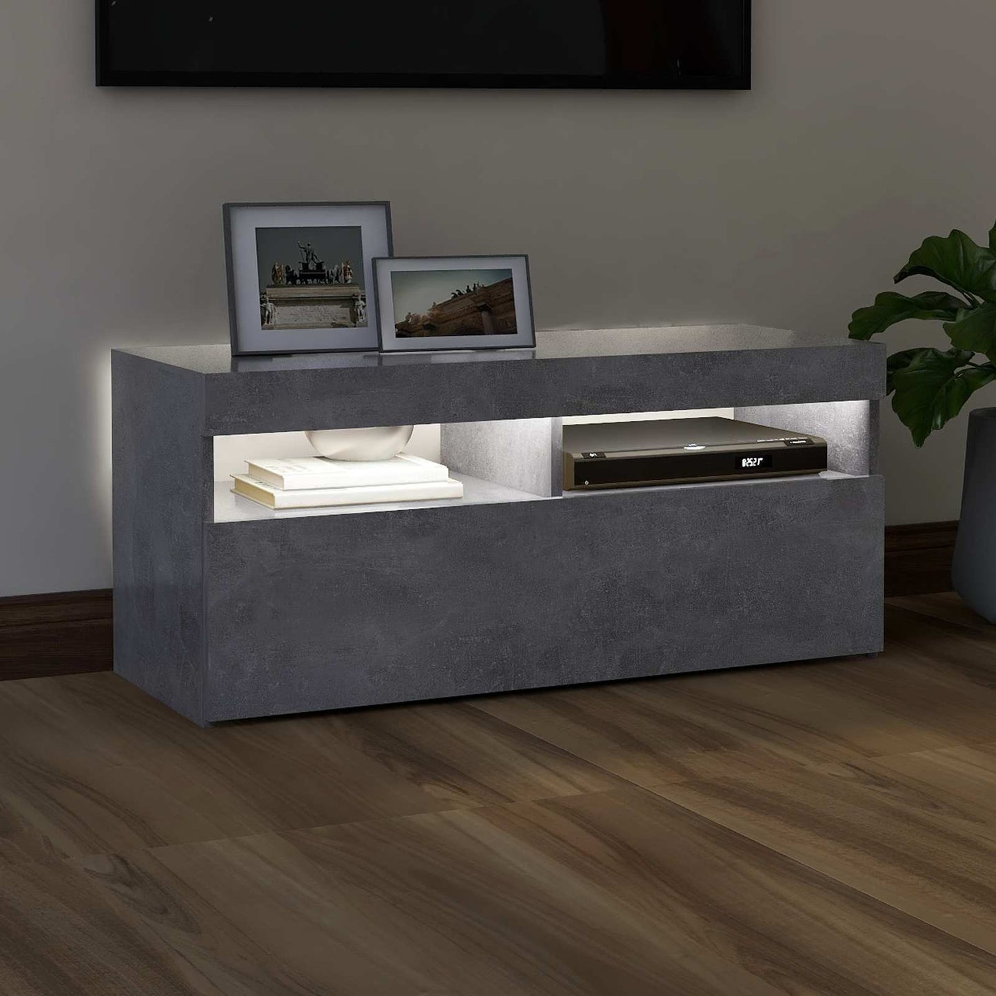 betonszürke TV-szekrény LED-világítással 90 x 35 x 40 cm