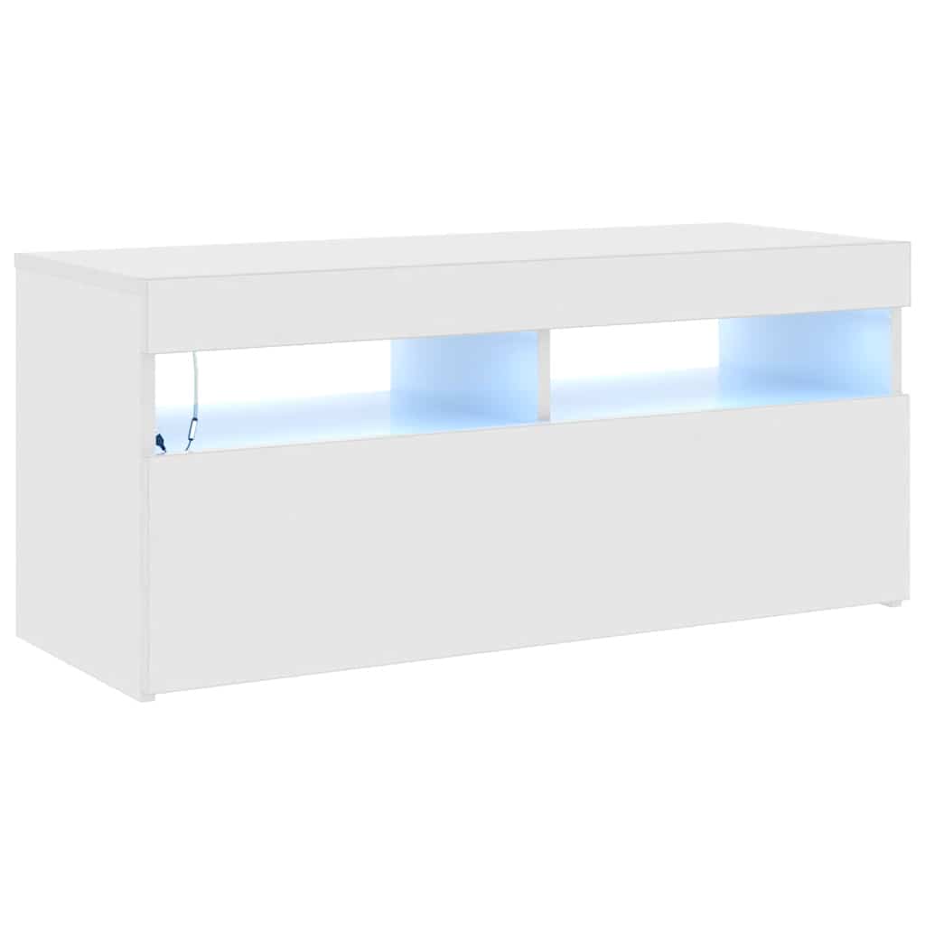 magasfényű fehér TV-szekrény LED lámpákkal 90x35x40 cm