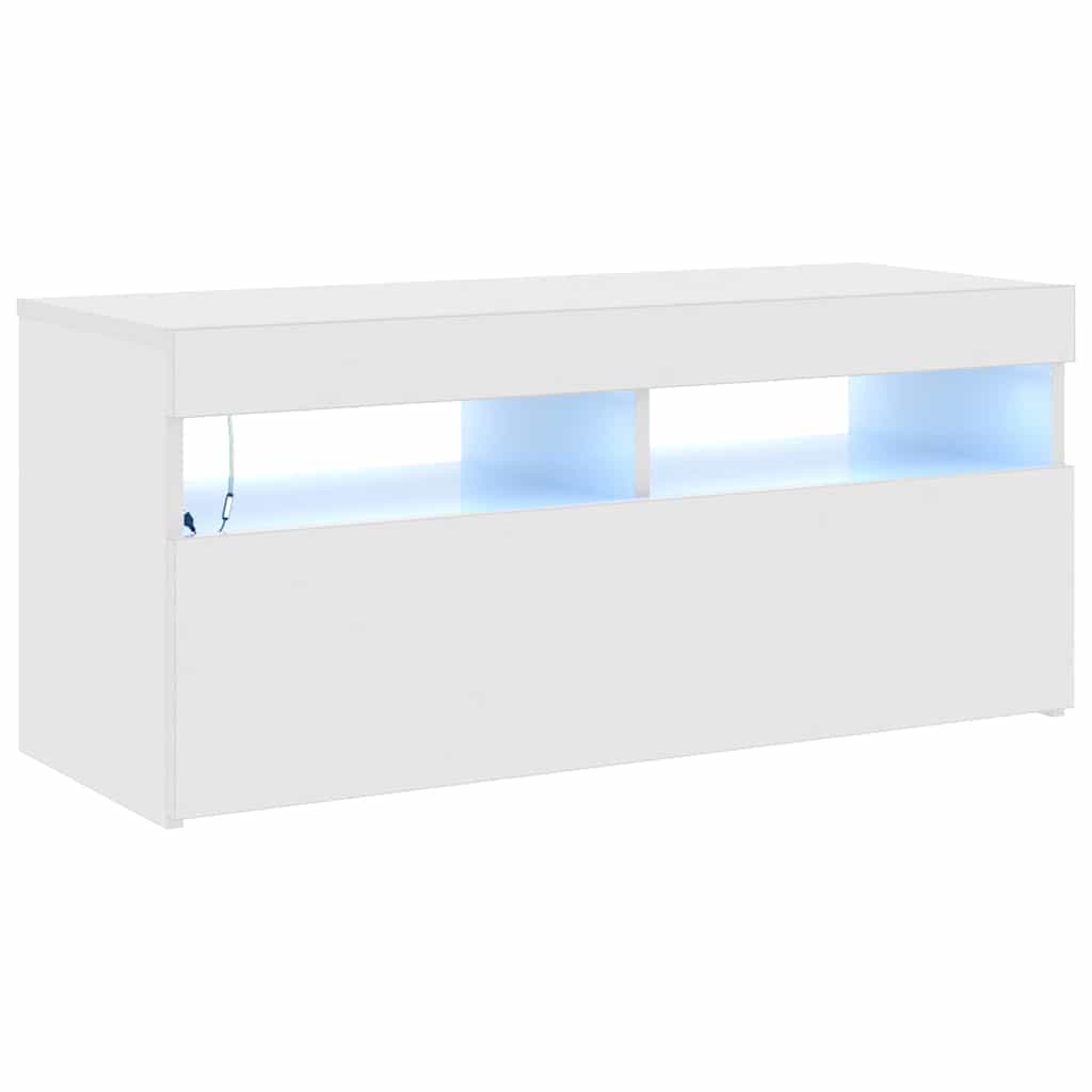 magasfényű fehér TV-szekrény LED lámpákkal 90x35x40 cm