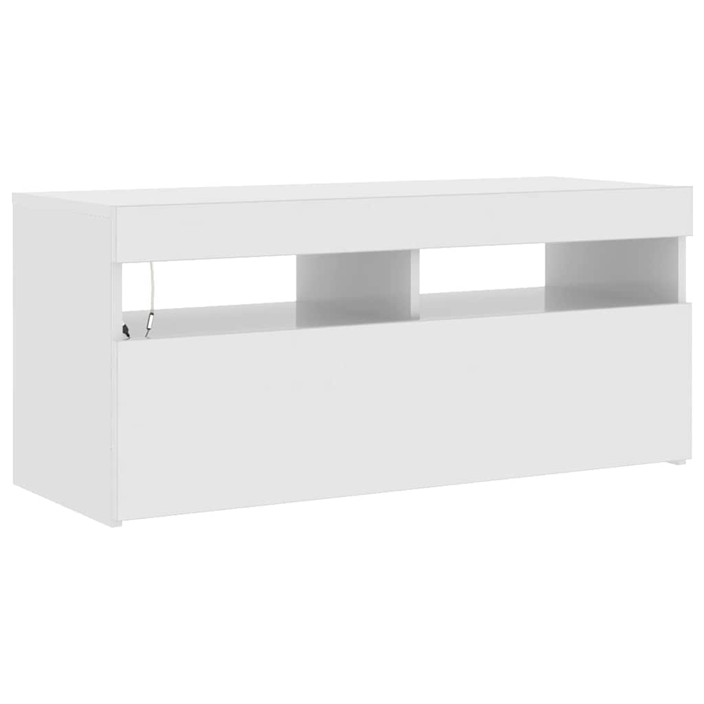 magasfényű fehér TV-szekrény LED lámpákkal 90x35x40 cm