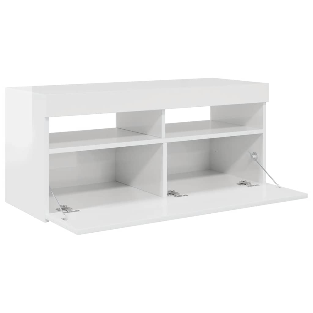 magasfényű fehér TV-szekrény LED lámpákkal 90x35x40 cm