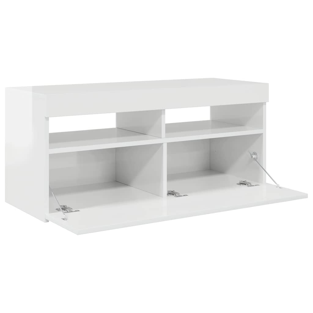magasfényű fehér TV-szekrény LED lámpákkal 90x35x40 cm