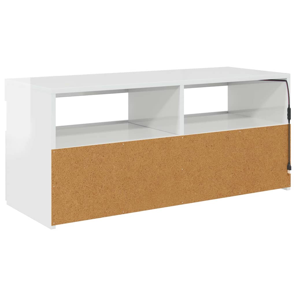 magasfényű fehér TV-szekrény LED lámpákkal 90x35x40 cm