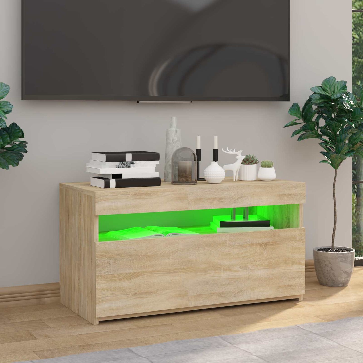 sonoma tölgy színű TV-szekrény LED-világítással 75 x 35 x 40 cm