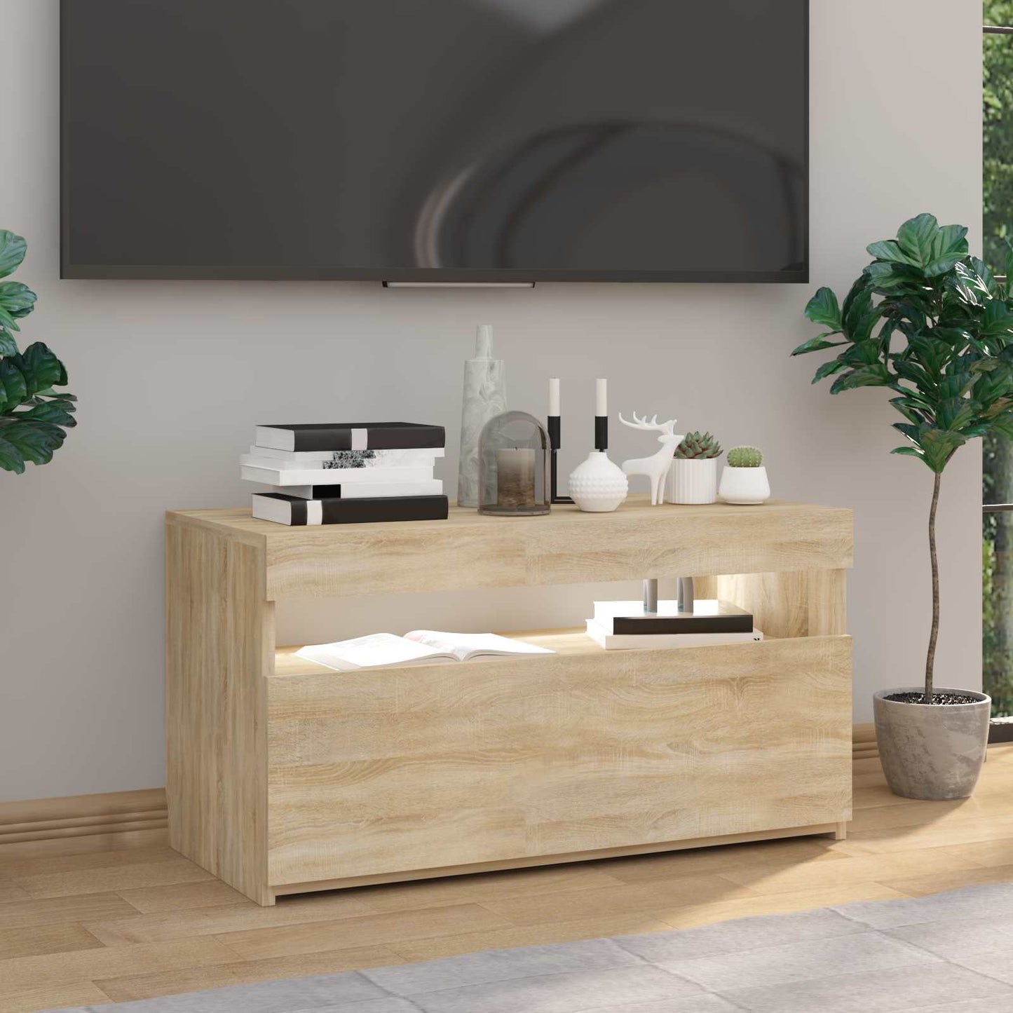 sonoma tölgy színű TV-szekrény LED-világítással 75 x 35 x 40 cm