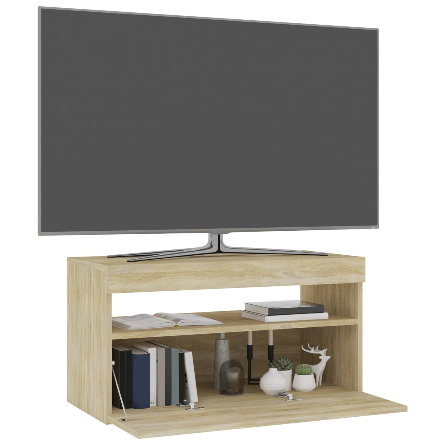sonoma tölgy színű TV-szekrény LED-világítással 75 x 35 x 40 cm