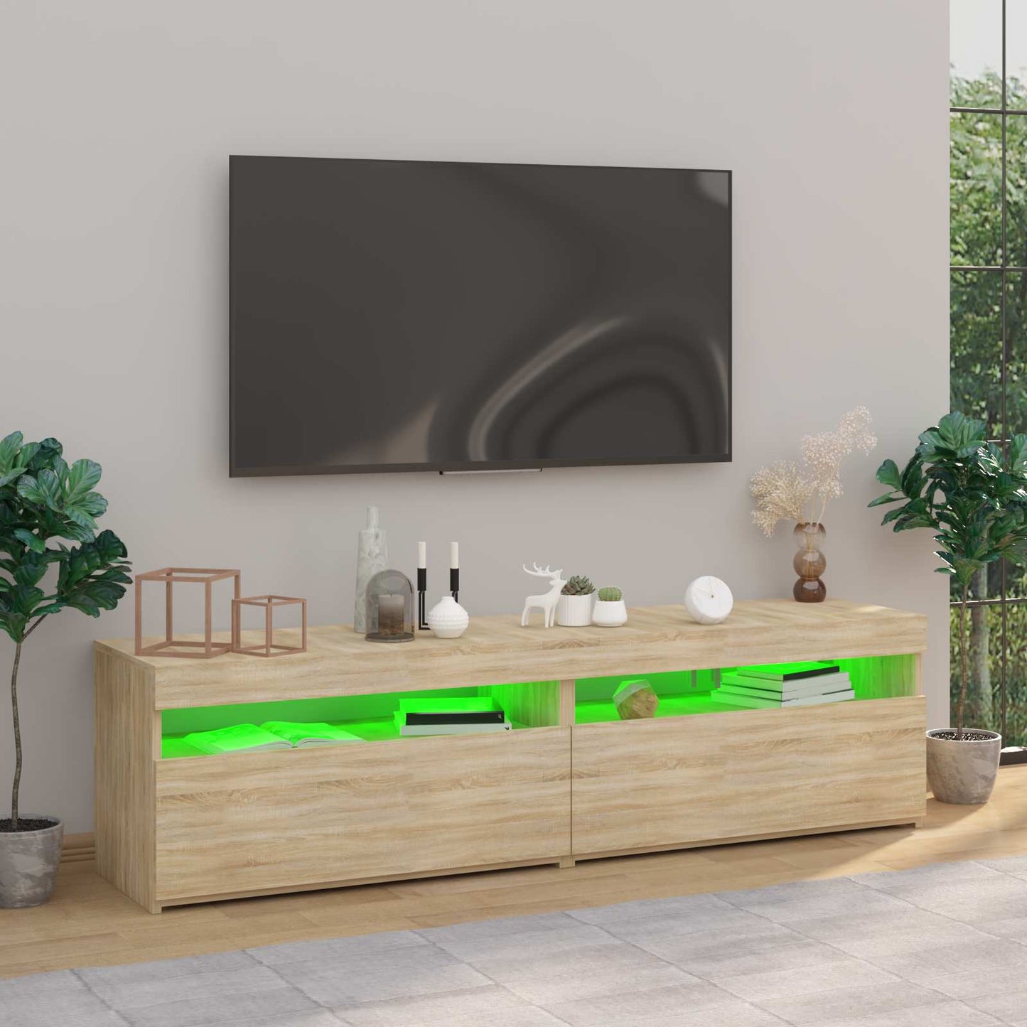 2 db sonoma tölgy színű TV-szekrény LED-ekkel 75 x 35 x 40 cm