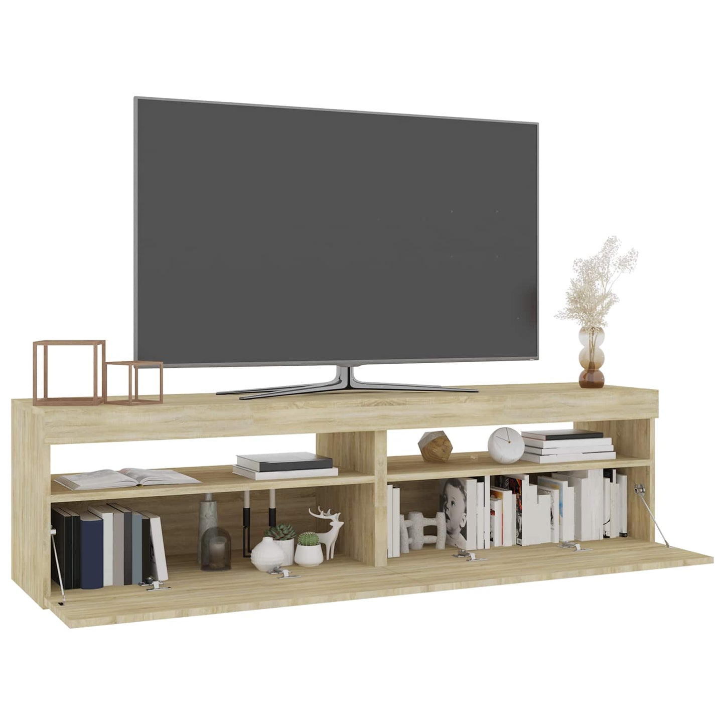 2 db sonoma tölgy színű TV-szekrény LED-ekkel 75 x 35 x 40 cm