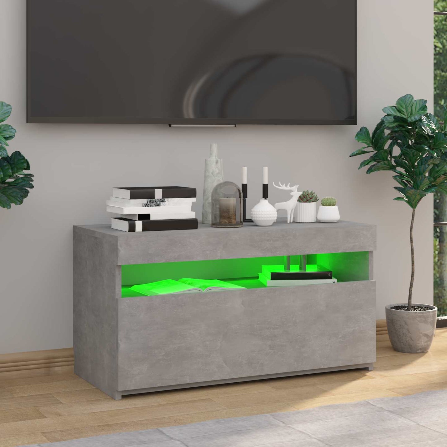 betonszürke TV-szekrény LED-világítással 75 x 35 x 40 cm