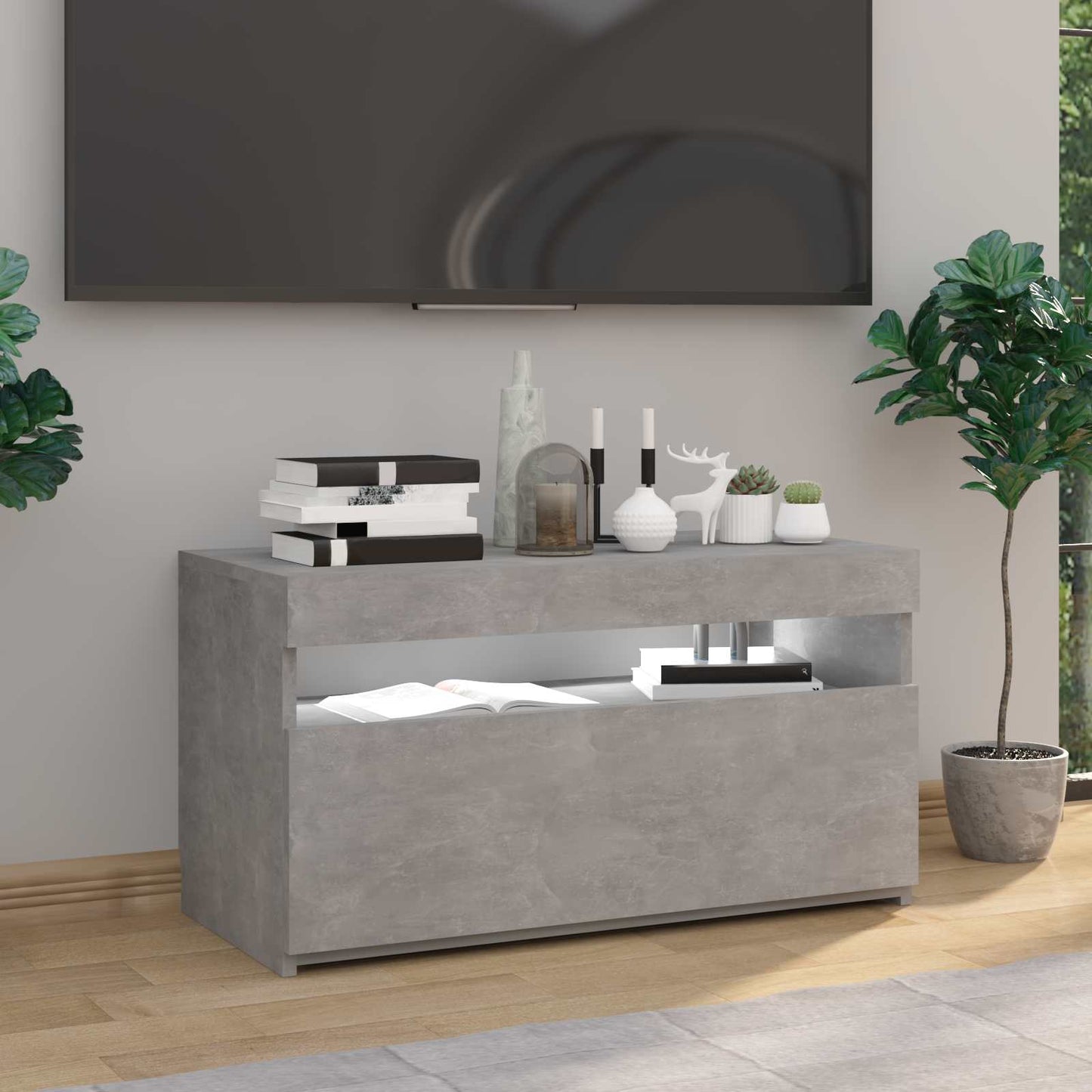 betonszürke TV-szekrény LED-világítással 75 x 35 x 40 cm