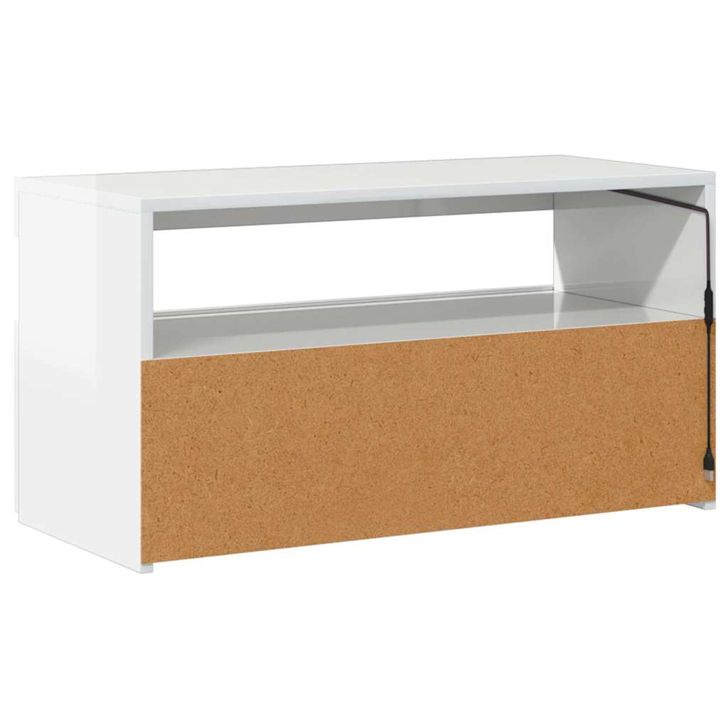 magasfényű fehér TV-szekrény LED-világítással 75x35x40 cm