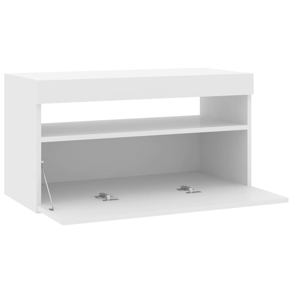 magasfényű fehér TV-szekrény LED-világítással 75x35x40 cm