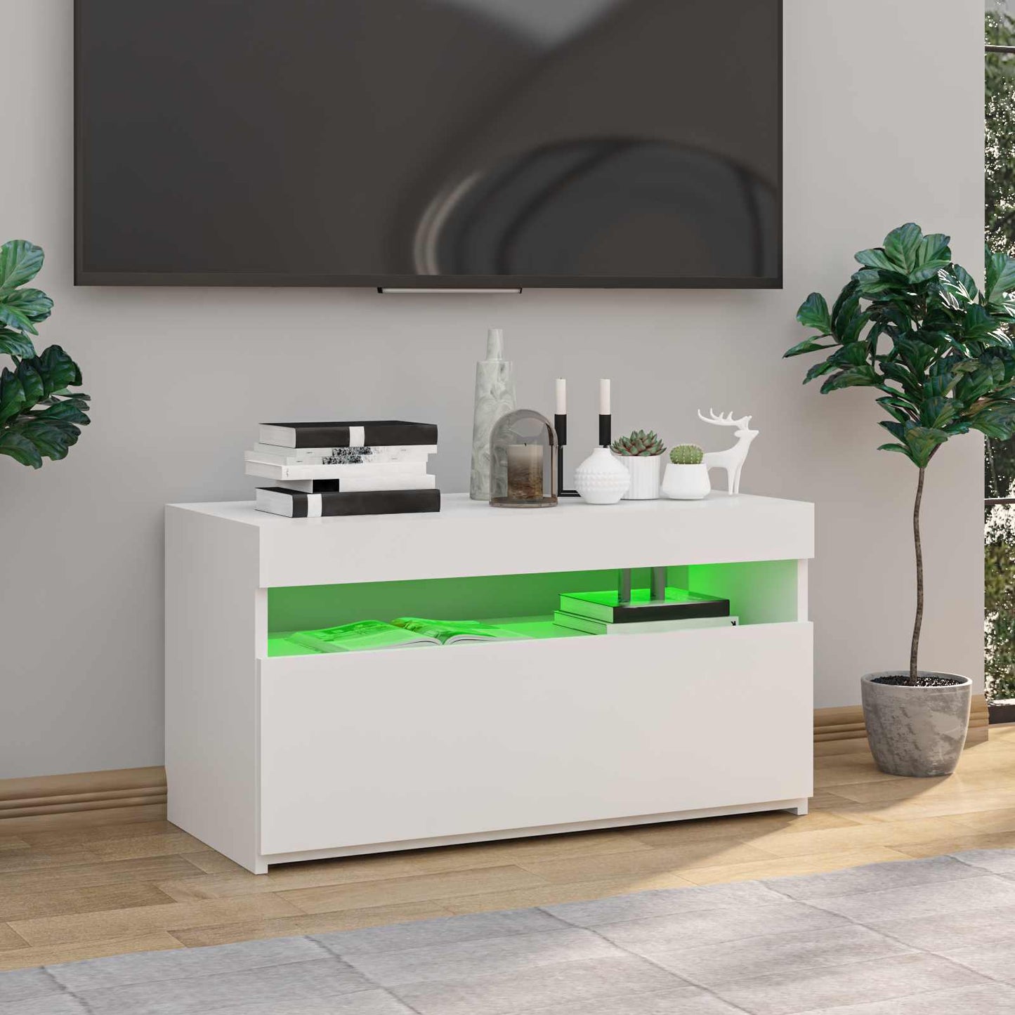 magasfényű fehér TV-szekrény LED-világítással 75x35x40 cm